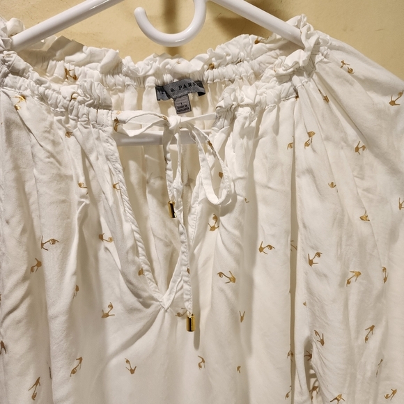 Alex and Parker Withe with Golden Shoes Tie Neck Boho Blouse size L - Picture 7 of 12